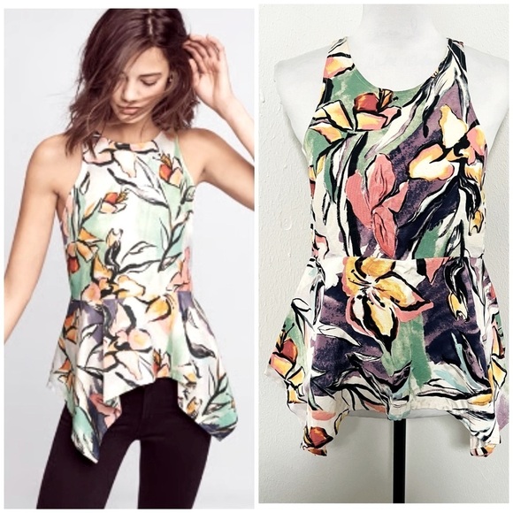 Anthropologie HD in Paris Multicolor Lucille Sleeveless Peplum Blouse Sz 6 Boho - Picture 1 of 9